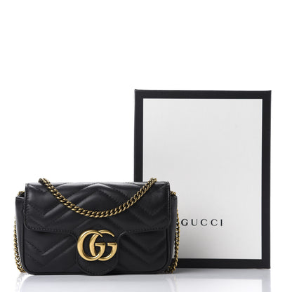 Gucci Calfskin Matelasse Super Mini GG Marmont Shoulder Bag Black 11 of 11
