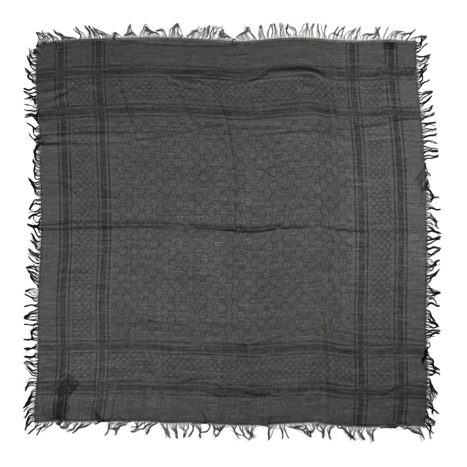 Gucci Wool Silk GG Monogram Diamante Plaid Surviee Shawl Graphite Black 1 of 4