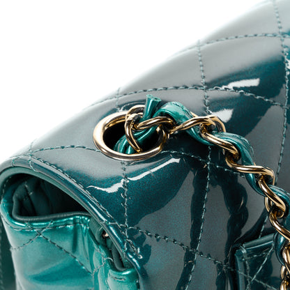 Chanel Shaded Patent Calfskin Quilted Mini Rectangular Flap Green Blue 12 of 13
