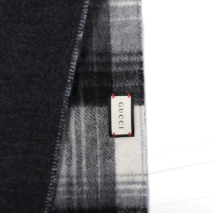 Gucci Wool GG Monogram Plaid Tartan Free Scarf Grey 4 of 4