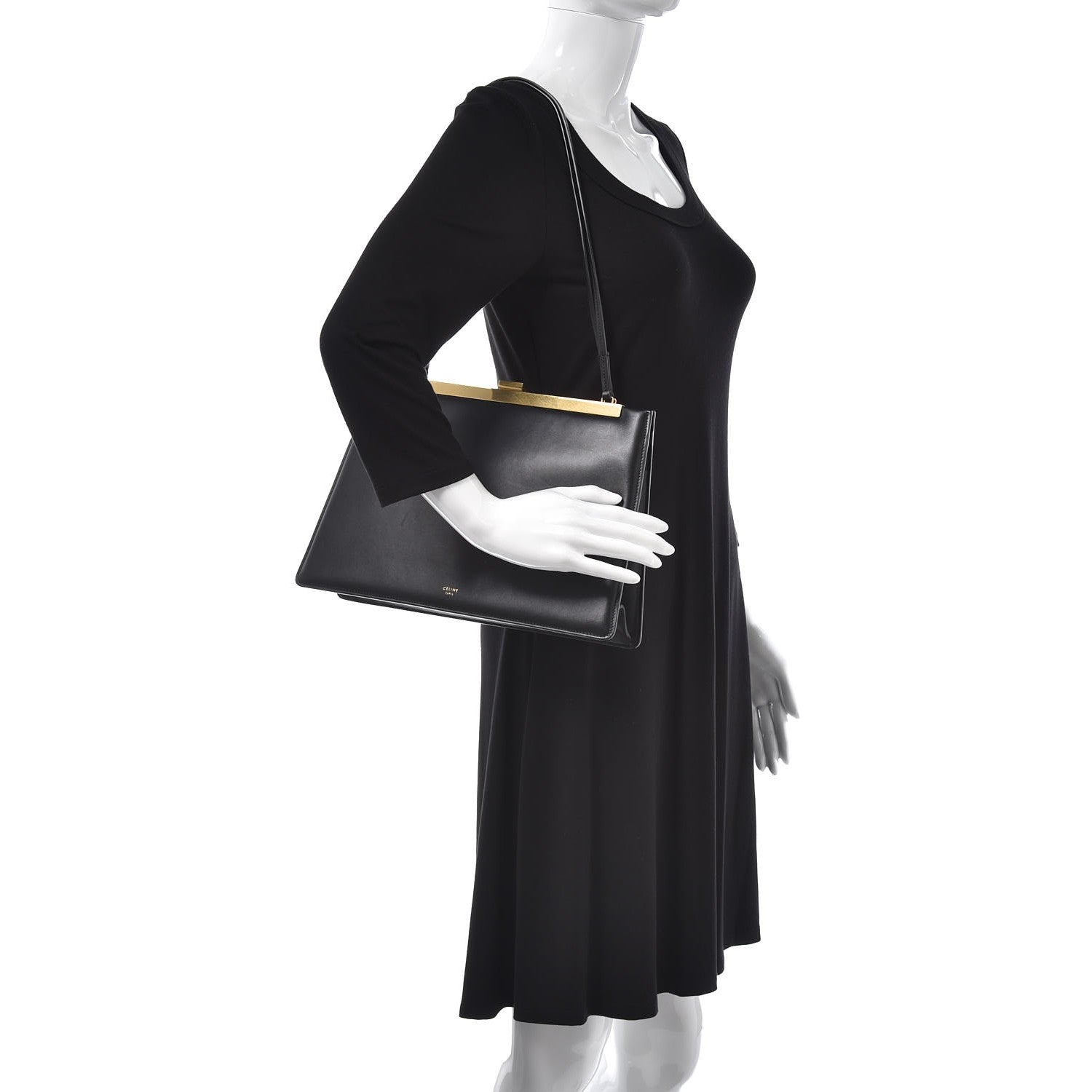 Celine Smooth Calfskin Medium Clasp Shoulder Bag Black 2 of 11