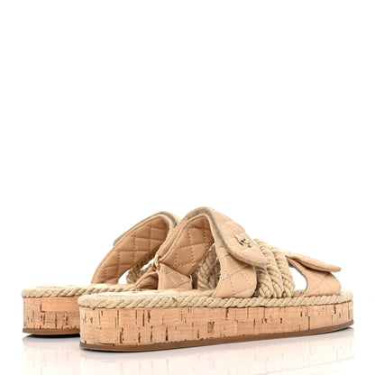 Chanel Cord Lambskin Quilted Logo Mules 37 Beige 4 of 8
