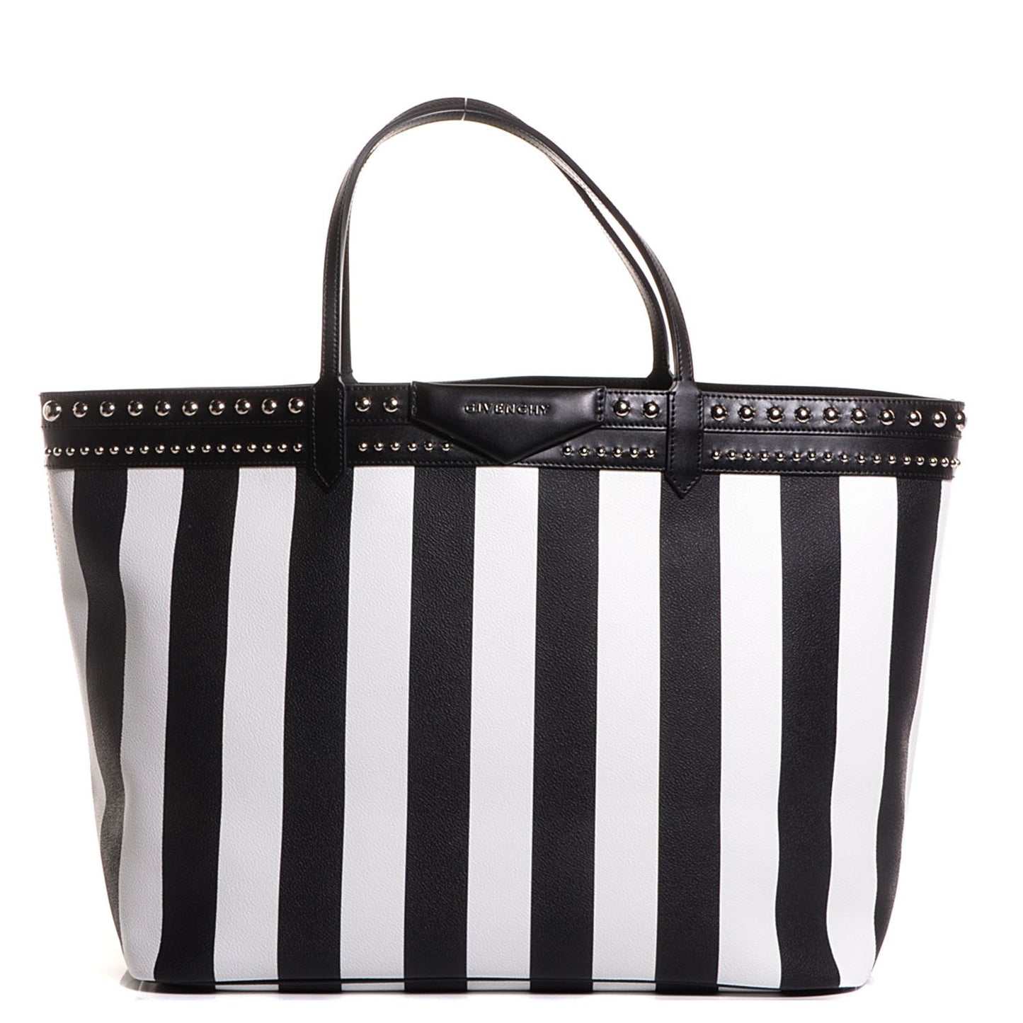 Coated Canvas Striped Large Antigona Tote Black White