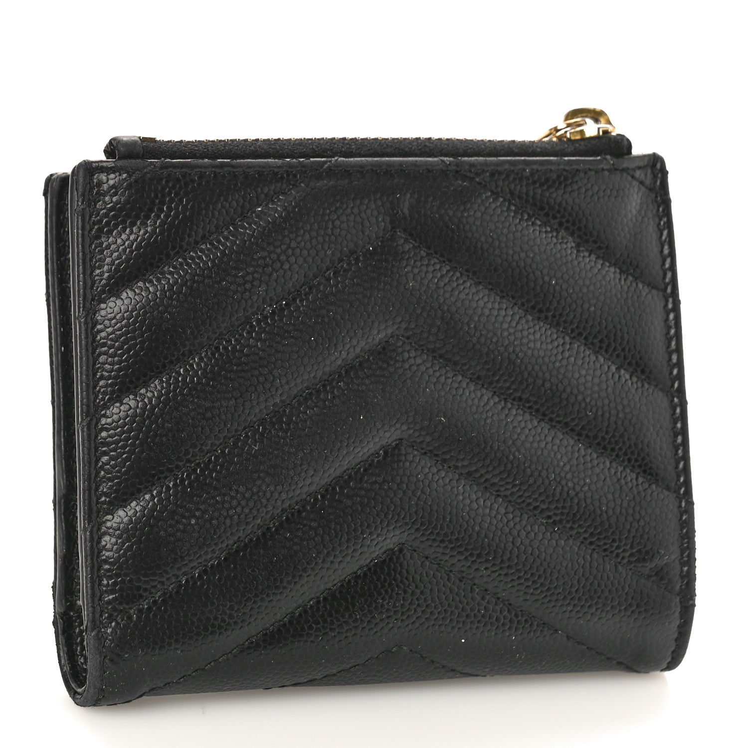 Saint Laurent Grain De Poudre Matelasse Chevron Monogram Zipped Card Case Black 3 of 8