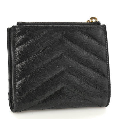 Saint Laurent Grain De Poudre Matelasse Chevron Monogram Zipped Card Case Black 3 of 8