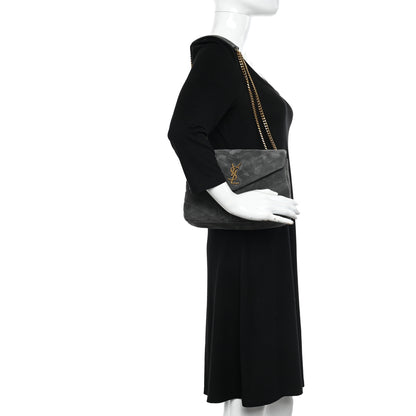 Saint Laurent Suede Calfskin Y Quilted Monogram Small Loulou Chain Satchel Storm 2 of 10