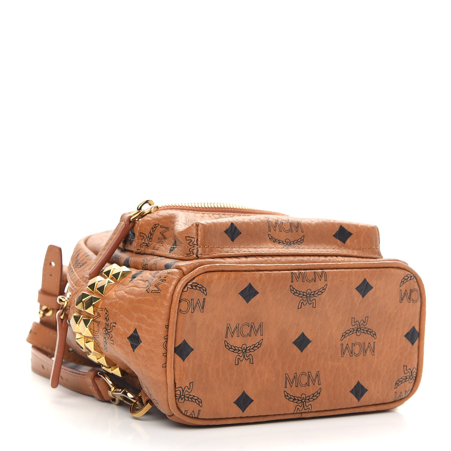 MCM Visetos Side Stud X-Mini Stark Bebe Boo Backpack Cognac 4 of 8