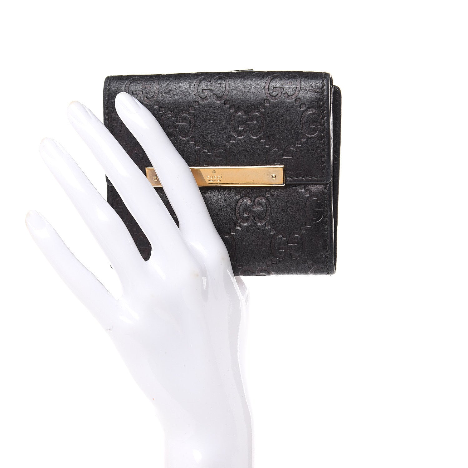 Gucci Guccissima Metal Bar French Flap Wallet Black 2 of 12