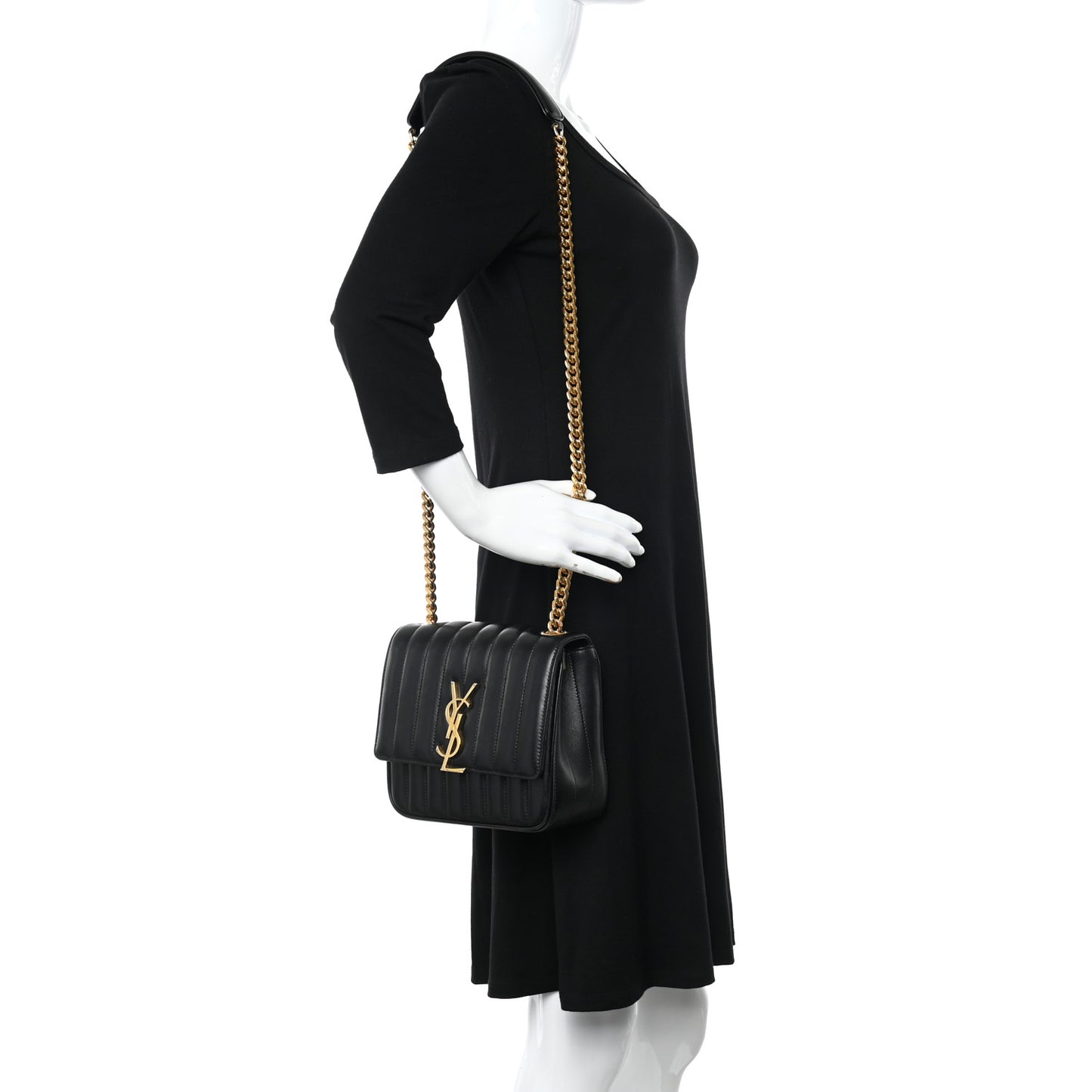 Lambskin Matelasse Monogram Medium Vicky Chain Bag Black