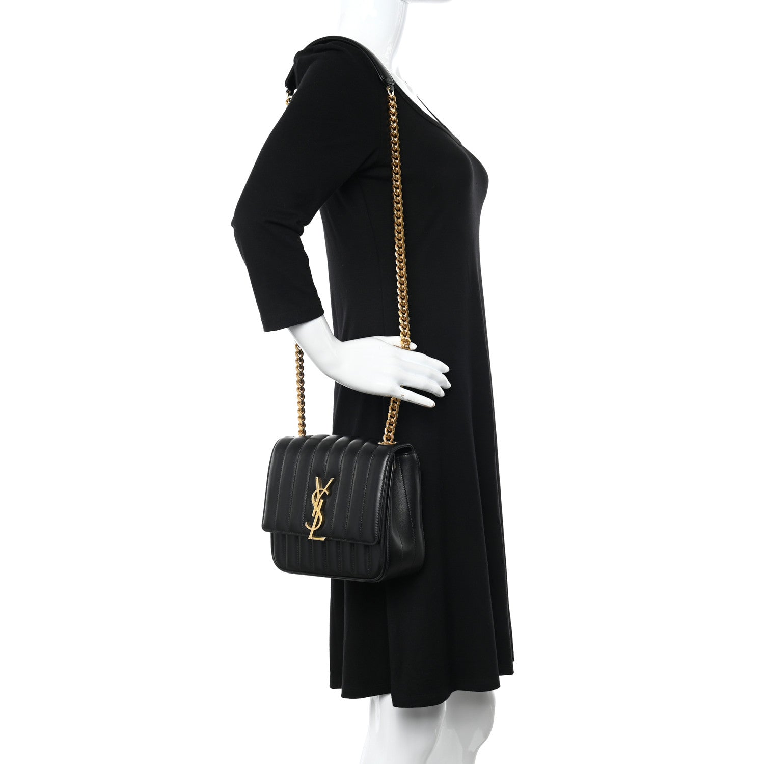 Saint Laurent Lambskin Matelasse Monogram Medium Vicky Chain Bag Black 2 of 11