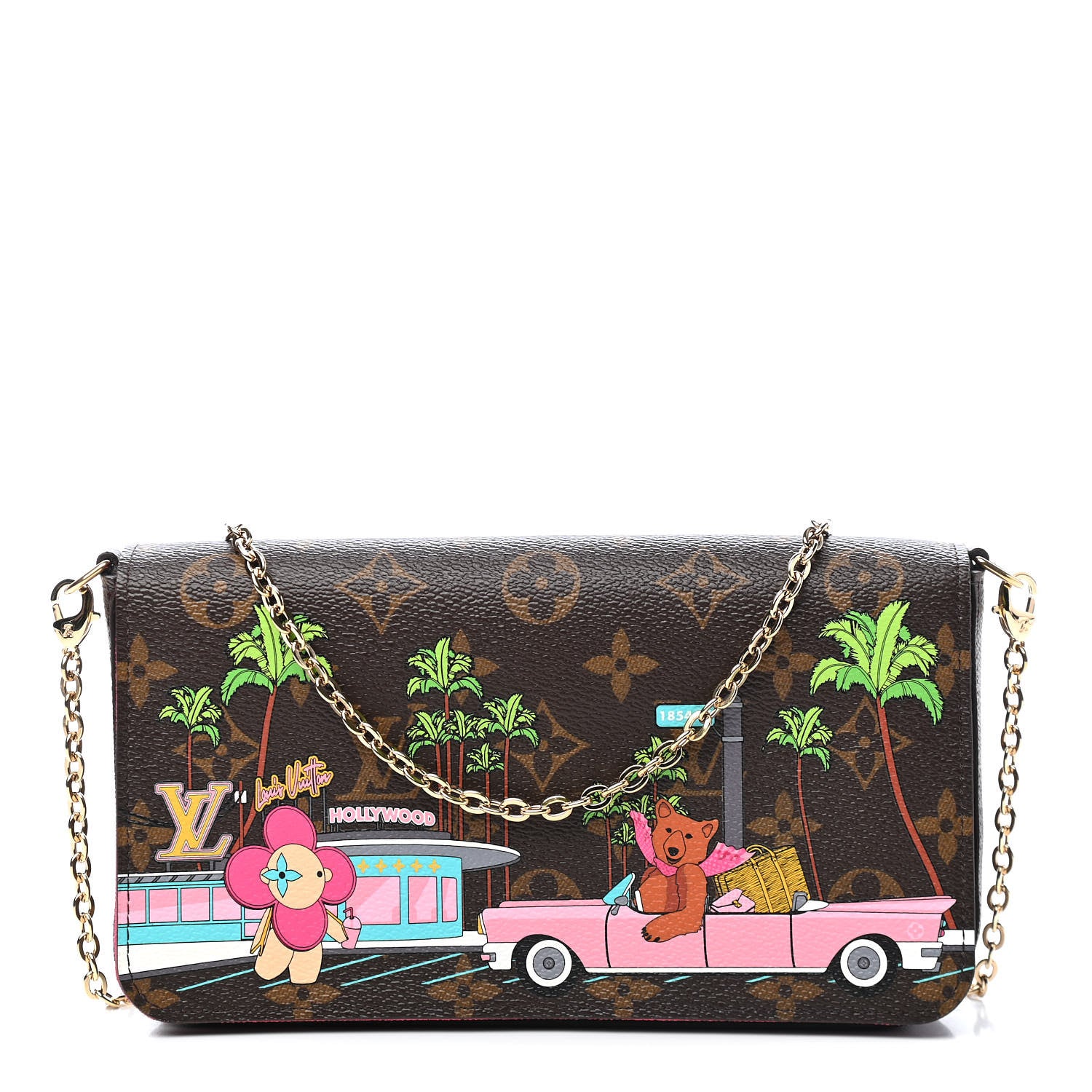 Louis Vuitton Monogram 2021 Christmas Animation Hollywood Pochette Felicie Chain Wallet Fuchsia 1 of 8
