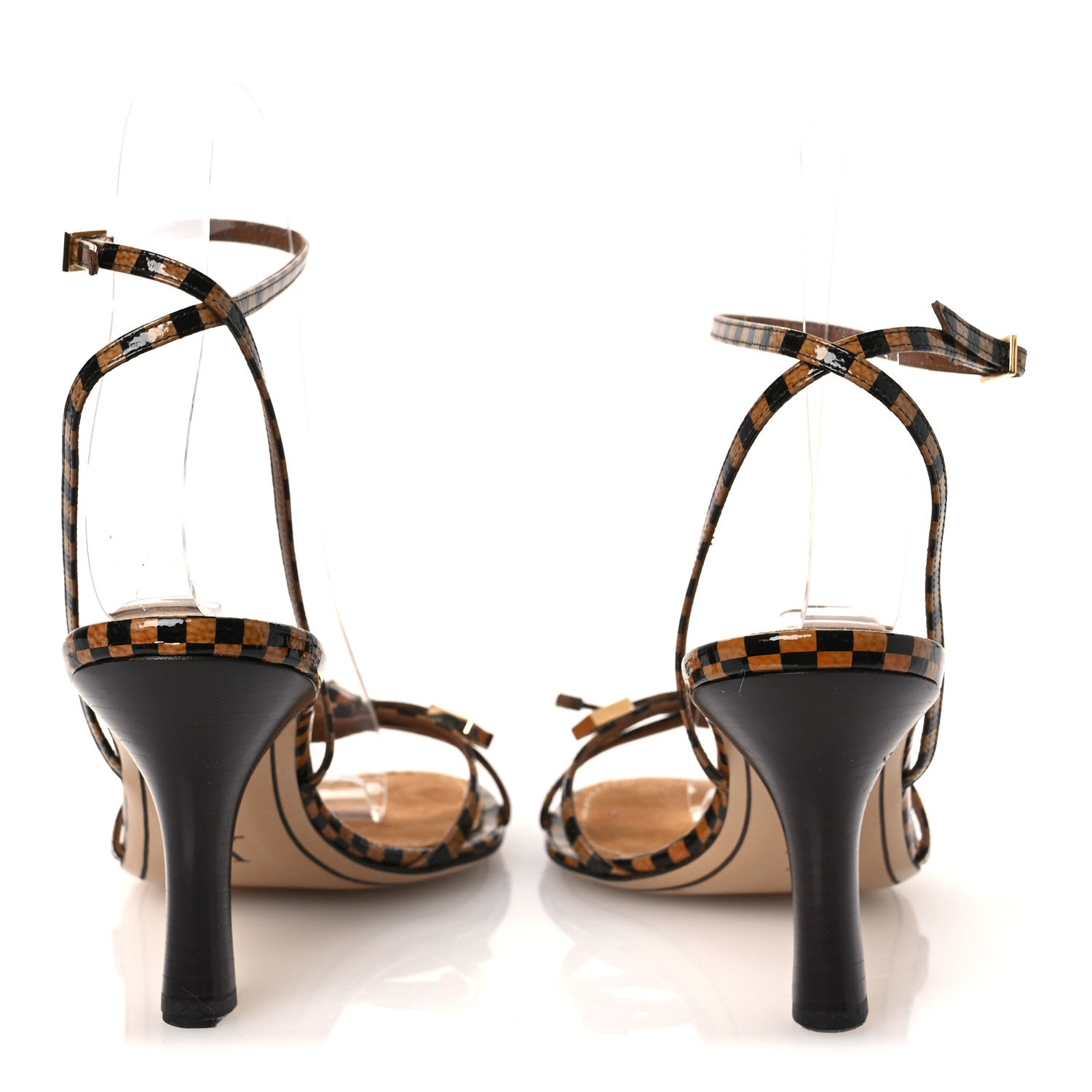 Louis Vuitton Patent Suede Damier Bow Ankle Wrap Sandals 36 6 of 11