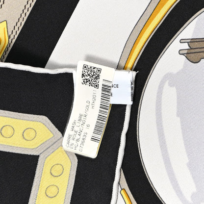 Hermes Silk En Roue Libre Scarf 90 White Black Gold 4 of 11