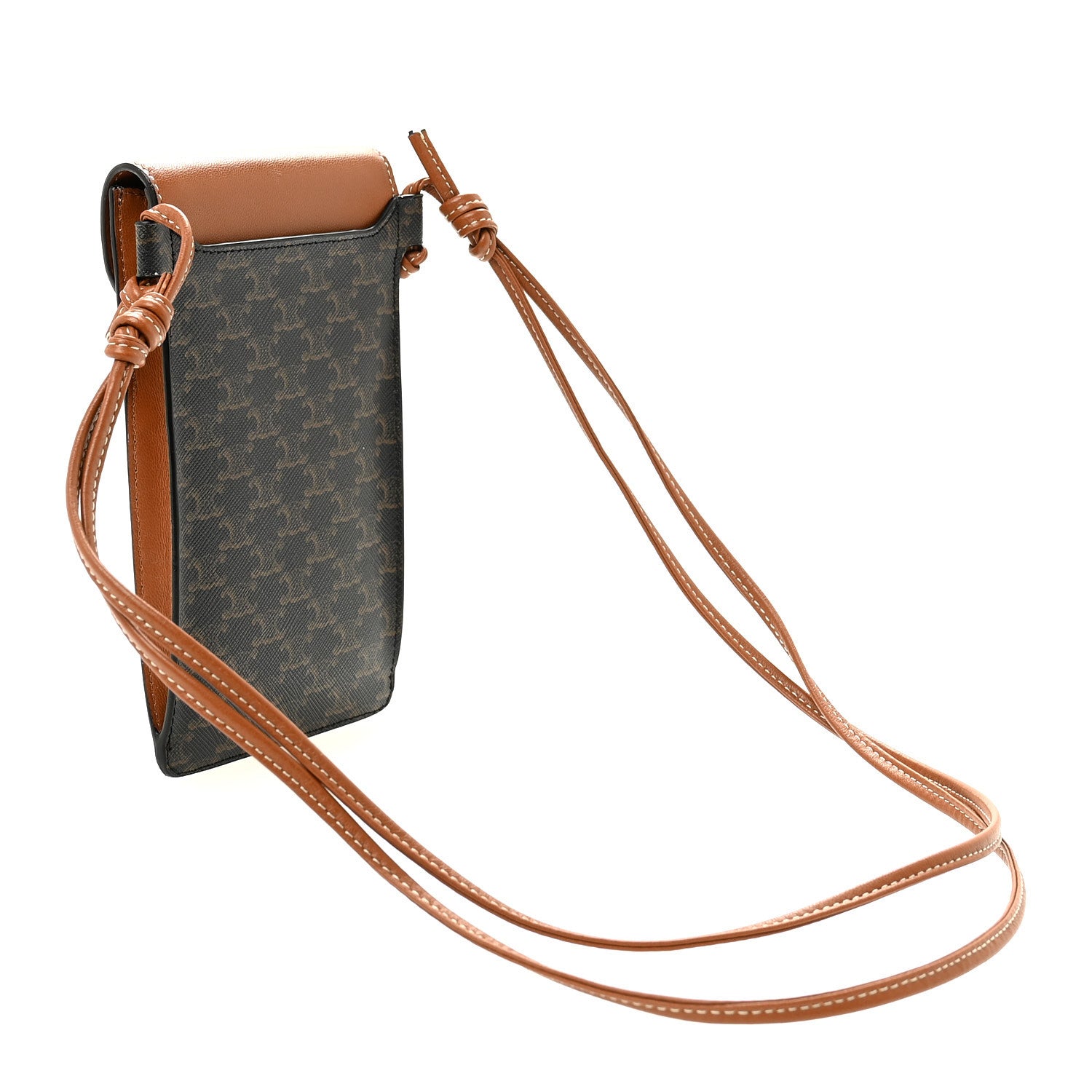 Celine Triomphe Canvas Lambskin Phone Pouch With Flap Tan 1893294