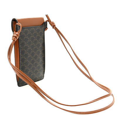 Celine Triomphe Canvas Lambskin Phone Pouch With Flap Tan 3 of 12