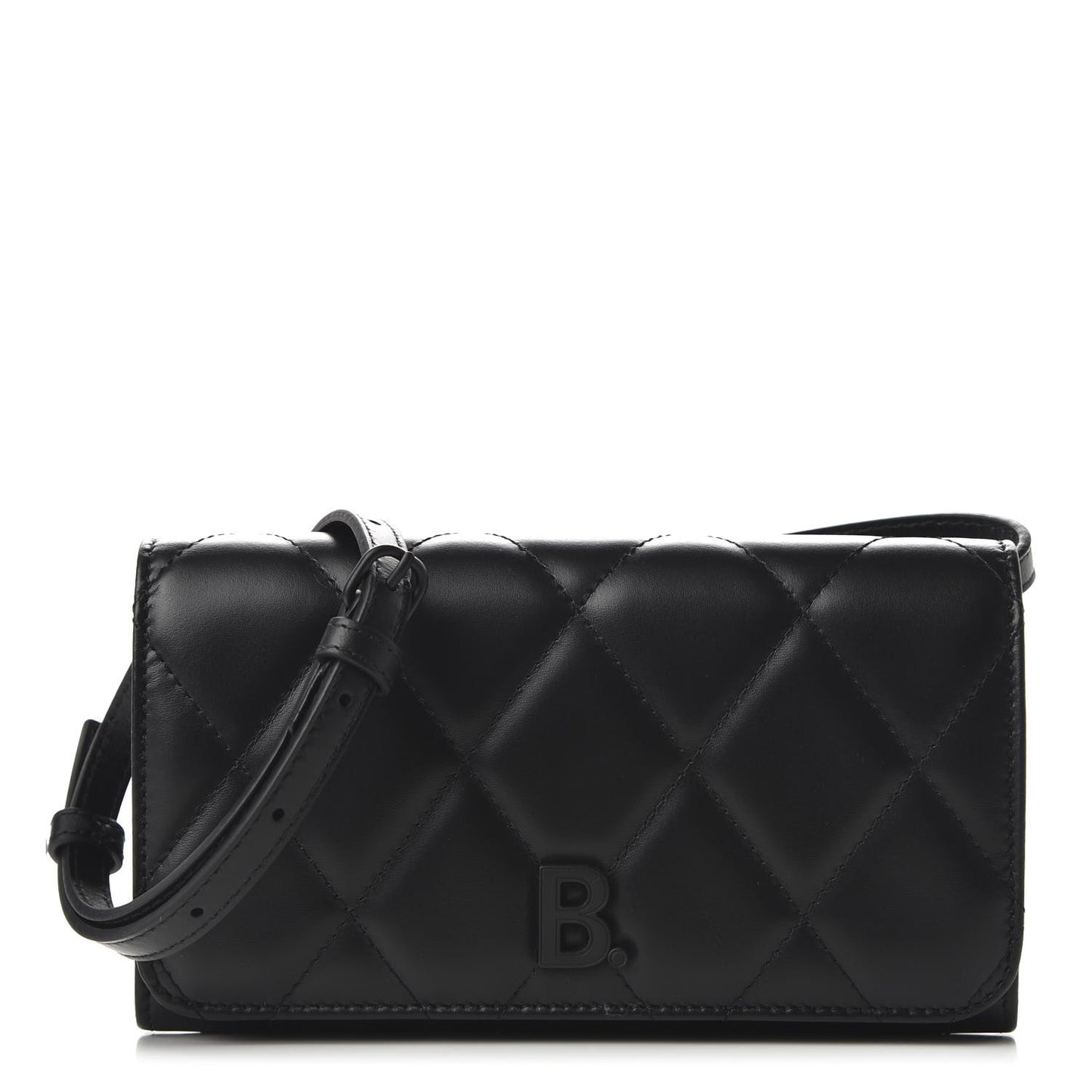 Nappa Calfskin Quilted Touch B Phone Holder With Strap Black
