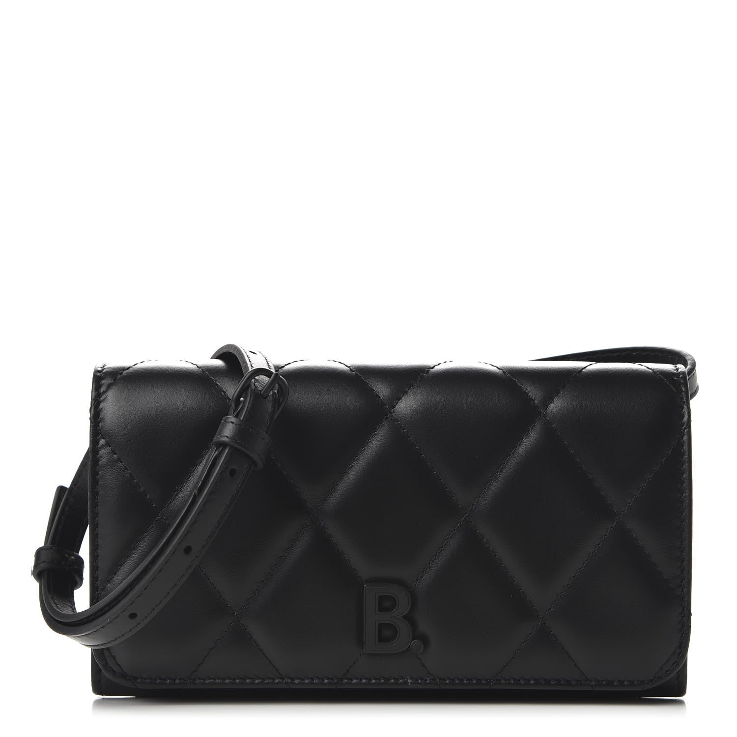 Balenciaga Nappa Calfskin Quilted Touch B Phone Holder With Strap Black 1 of 9