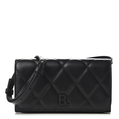 Balenciaga Nappa Calfskin Quilted Touch B Phone Holder With Strap Black 1 of 9