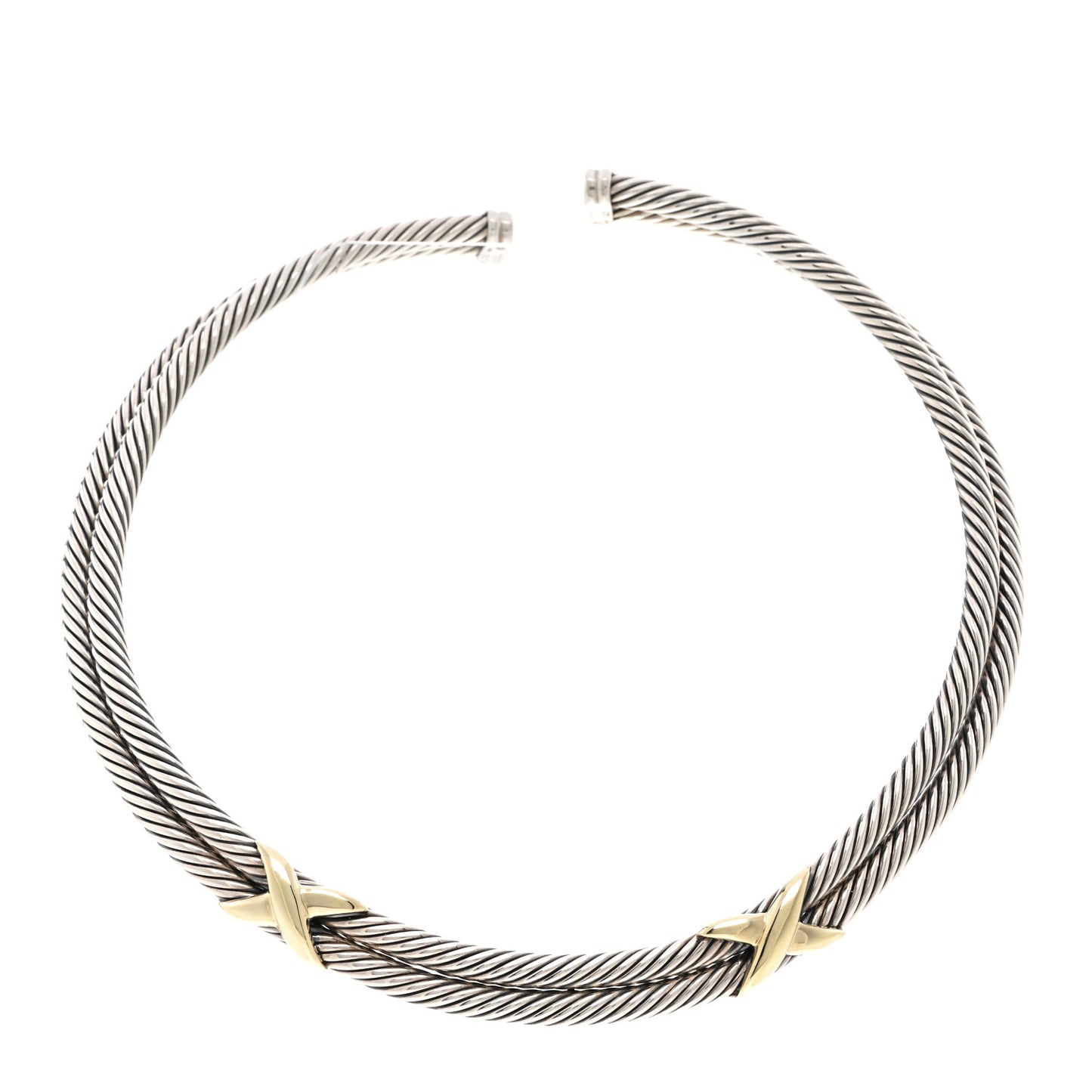 Sterling Silver 14K Yellow Gold Double X Station Collar Necklace
