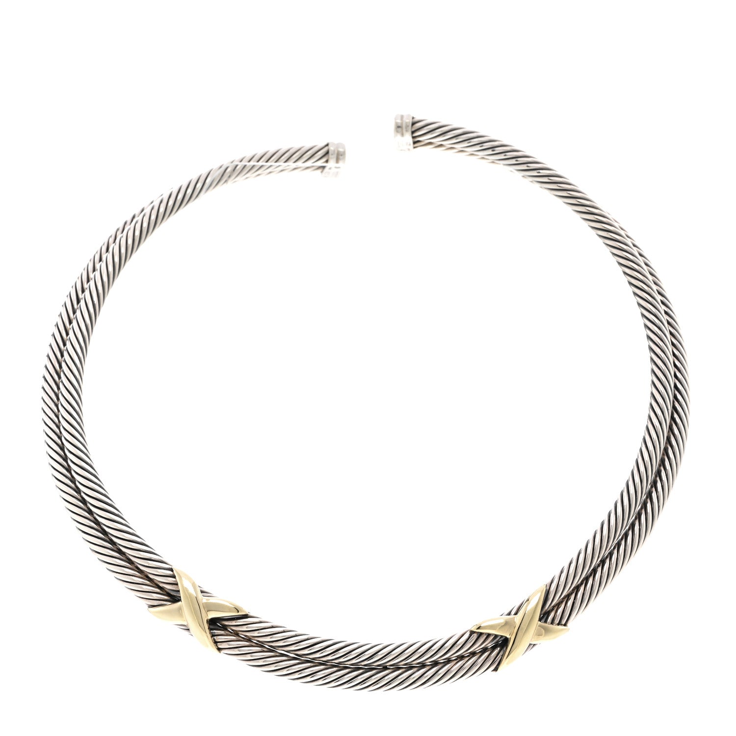 David Yurman Sterling Silver 14K Yellow Gold Double X Station Collar Necklace 1 of 3