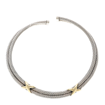David Yurman Sterling Silver 14K Yellow Gold Double X Station Collar Necklace 1 of 3