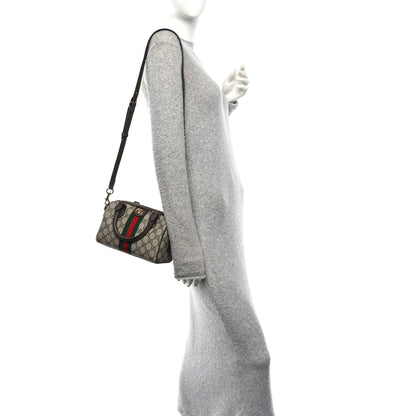 Gucci GG Supreme Monogram Textured Dollar Calfskin Web  Ophidia Top Handle Bag Beige Dark Brown 2 of 9
