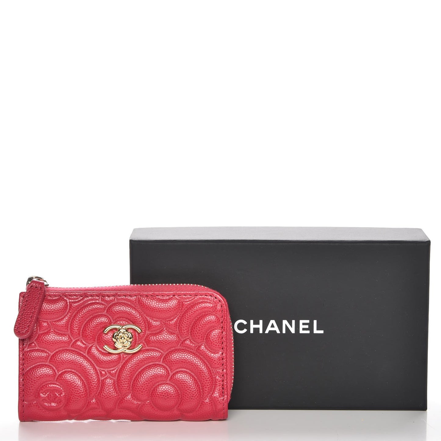 Caviar Camellia Embossed Key Holder Case Fuchsia