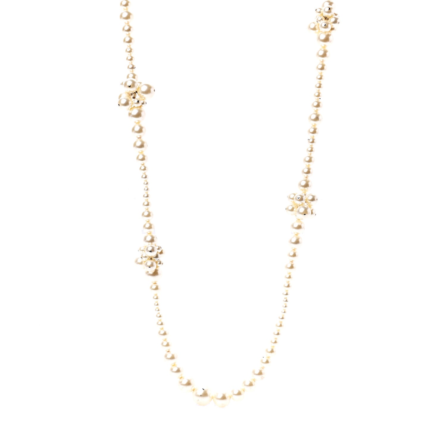 Pearl Cluster CC Long Necklace Silver