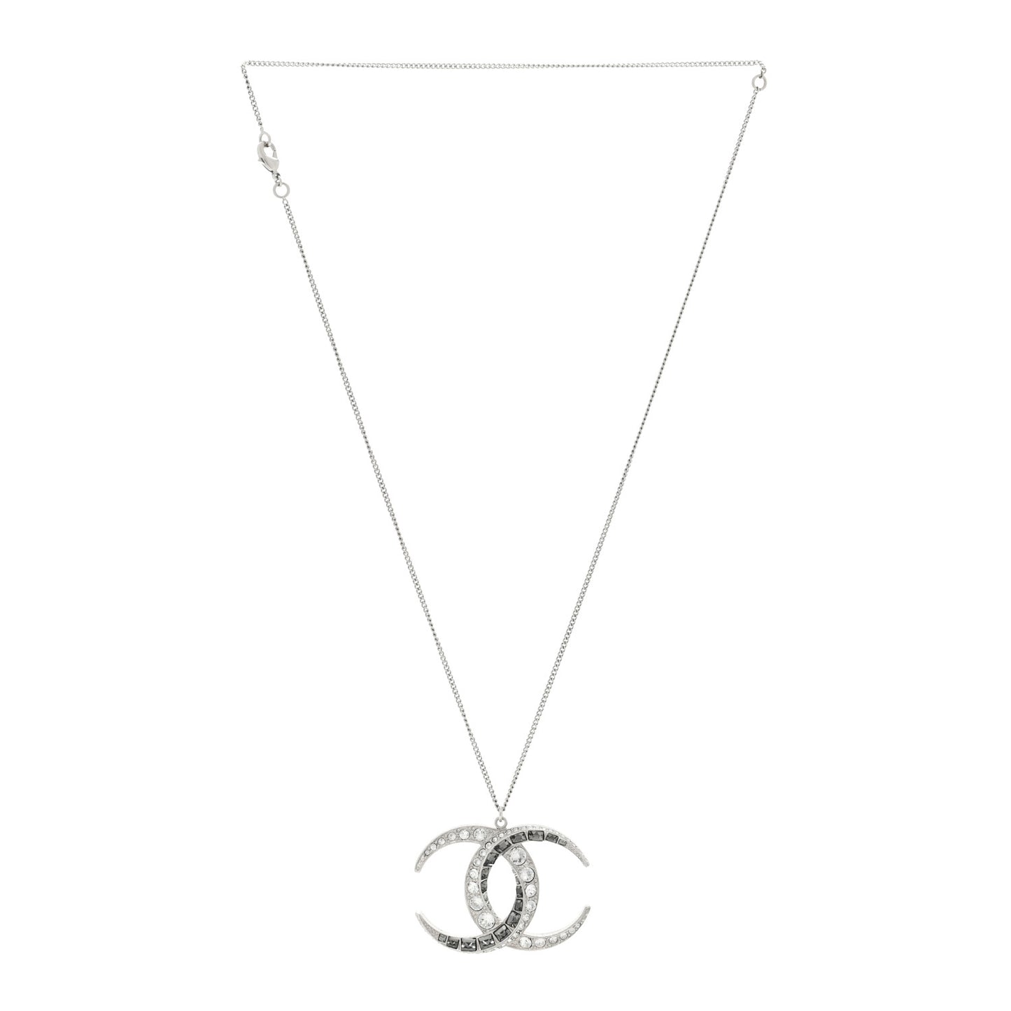 Baguette Crystal Moon CC Necklace Silver