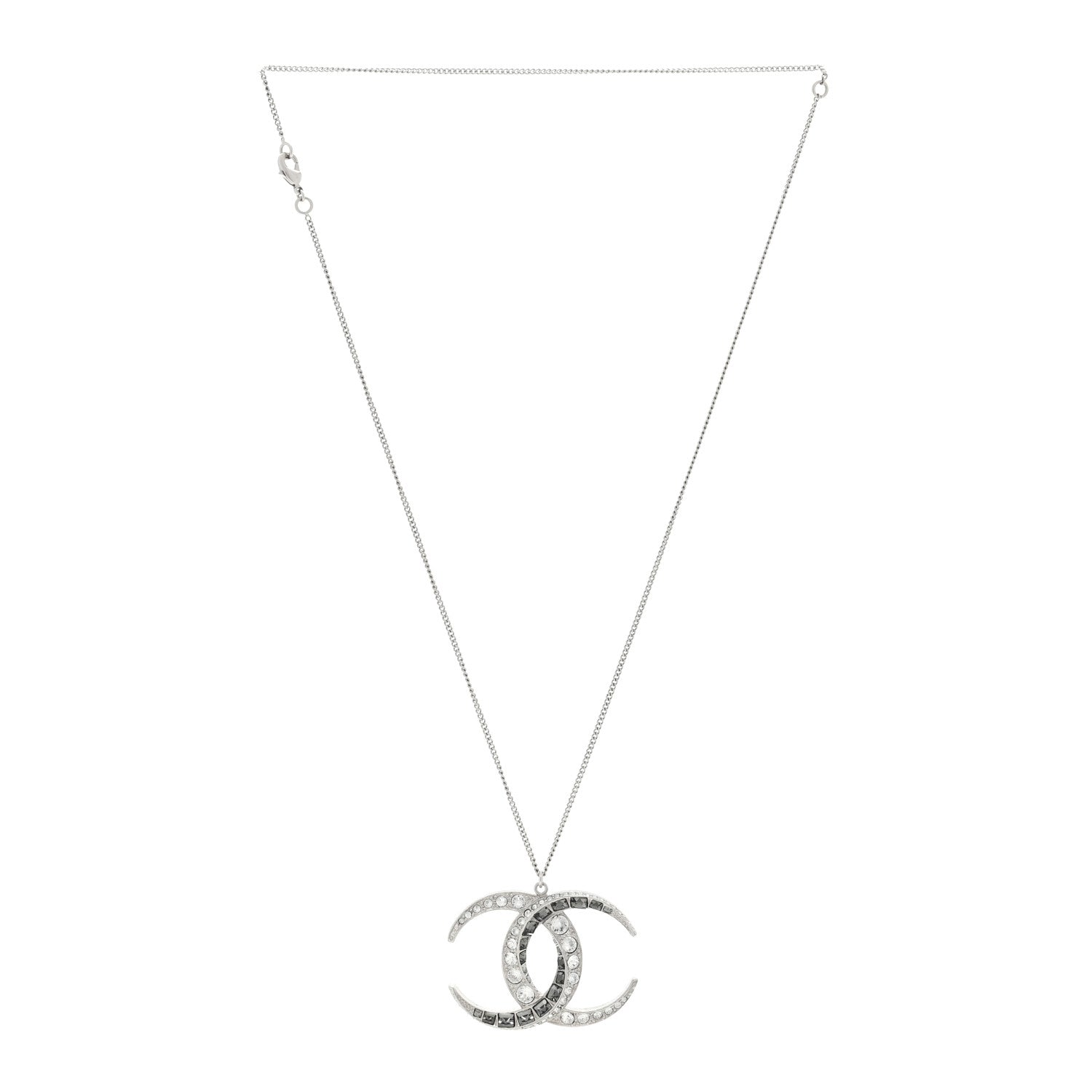 Chanel Baguette Crystal Moon CC Necklace Silver 3 of 4
