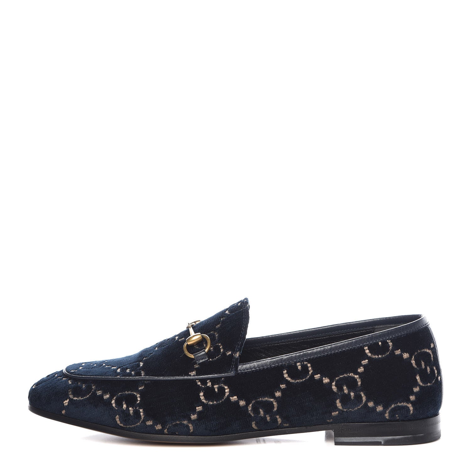 Gucci Velvet GG Monogram Horsebit Womens Jordaan Loafers 40.5 Blue Beige 1 of 9