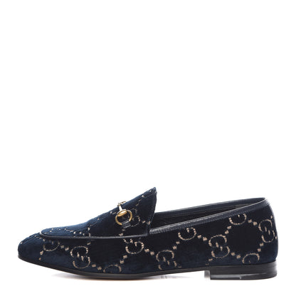 Gucci Velvet GG Monogram Horsebit Womens Jordaan Loafers 40.5 Blue Beige 1 of 9