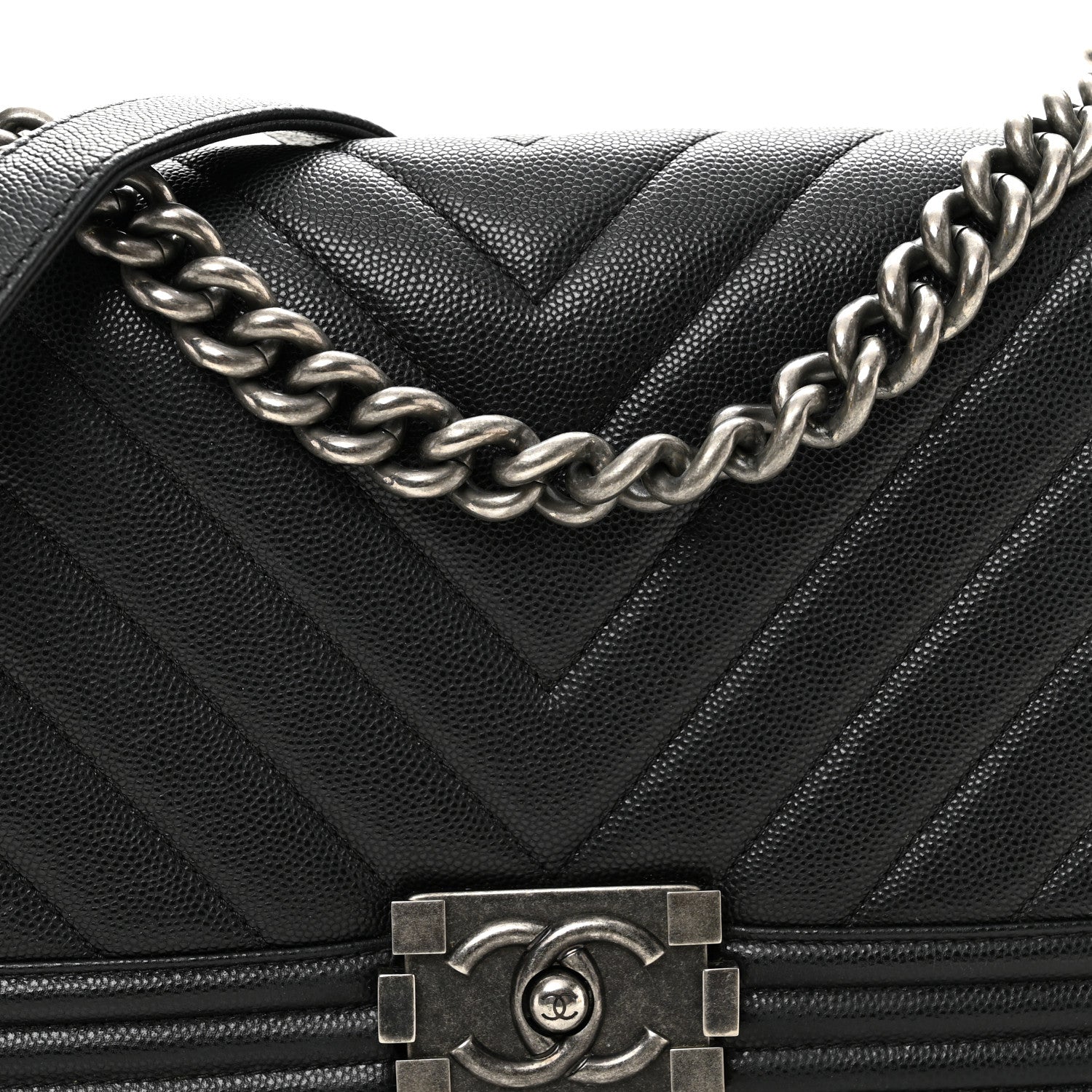 Chanel Caviar Chevron Quilted Medium Boy Flap Black 8 of 10