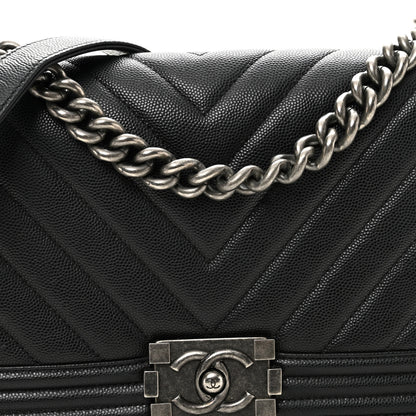 Chanel Caviar Chevron Quilted Medium Boy Flap Black 8 of 10