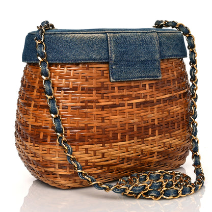 Chanel Denim Rattan Basket Shoulder Bag Blue 3 of 10