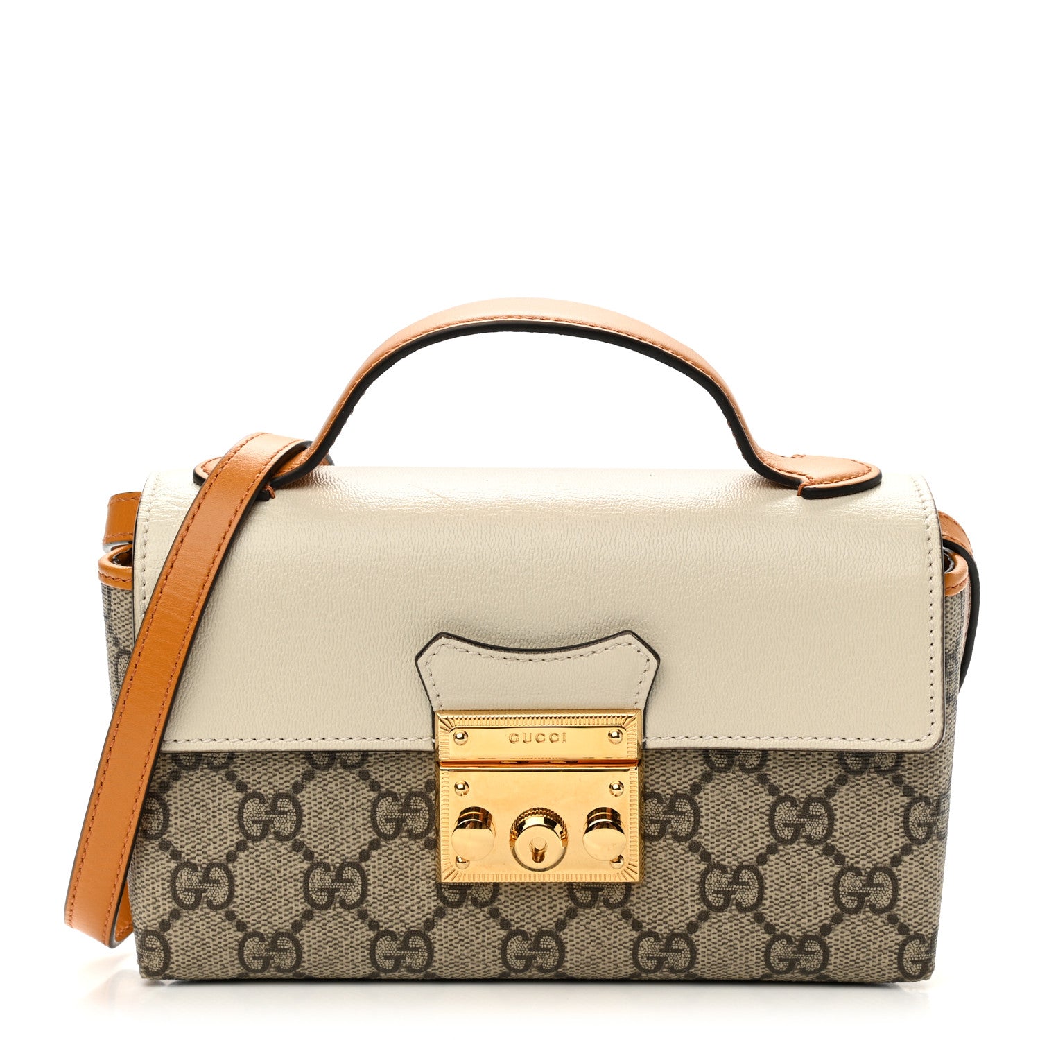 Gucci GG Supreme Monogram New Sakai Calfskin Mini Padlock Top Handle Shoulder Bag Beige Ebony Mystic White Sun Oil 1 of 13
