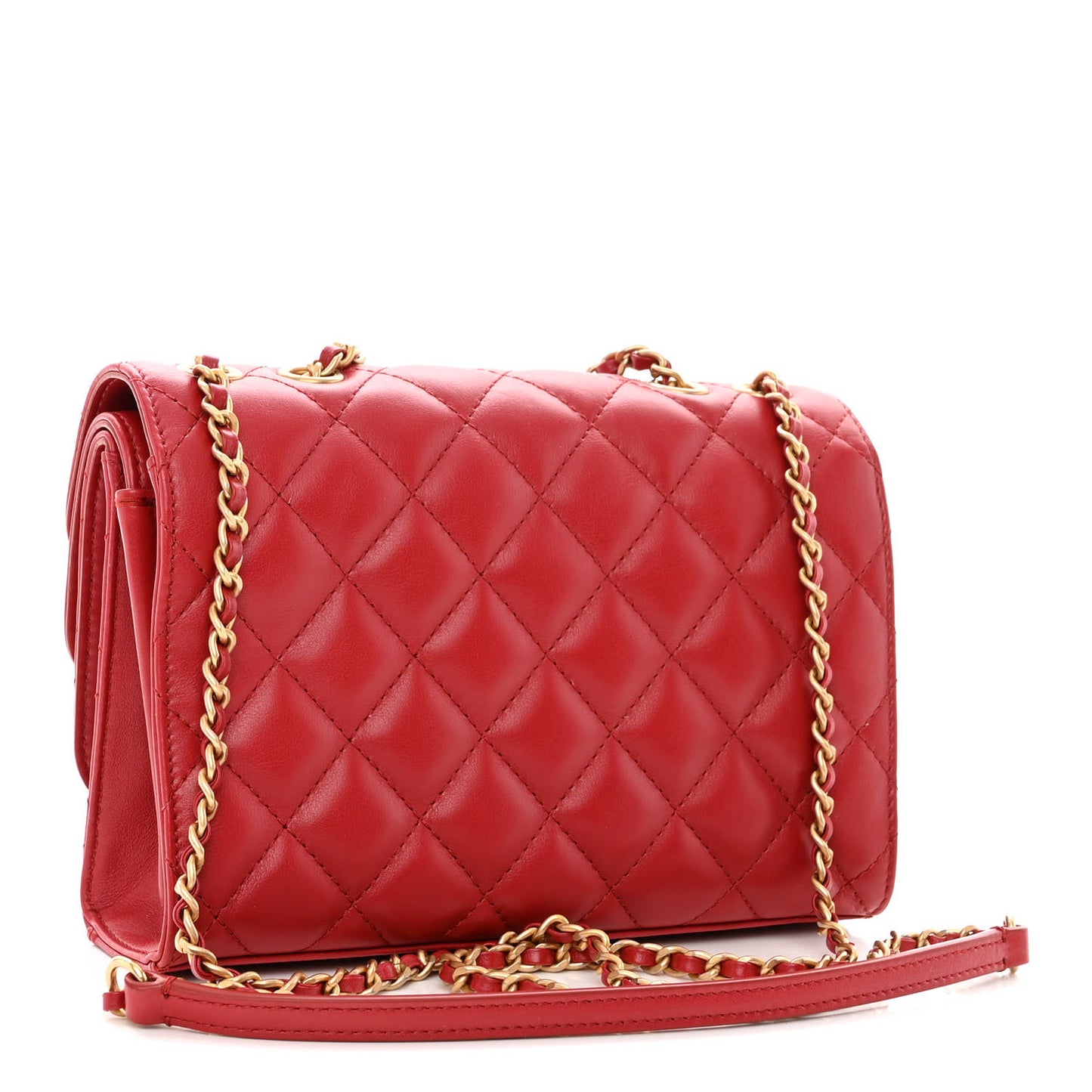 Calfskin Quilted Medium Triple Flap Red