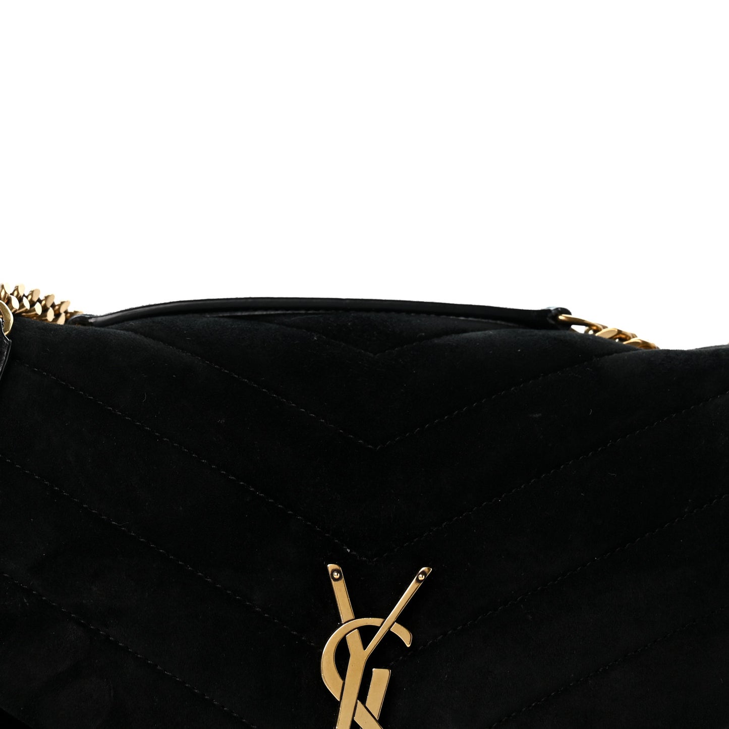 Suede Y Quilted Monogram Medium Loulou Chain Satchel Black