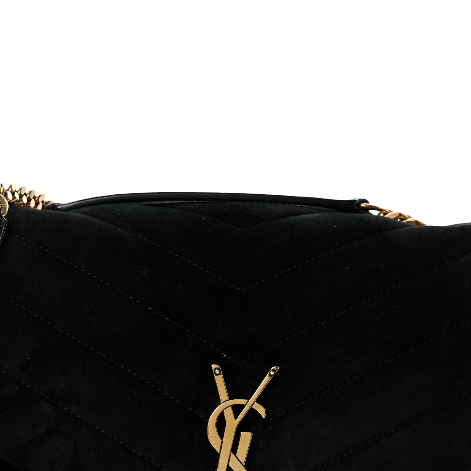 Saint Laurent Suede Y Quilted Monogram Medium Loulou Chain Satchel Black 8 of 13