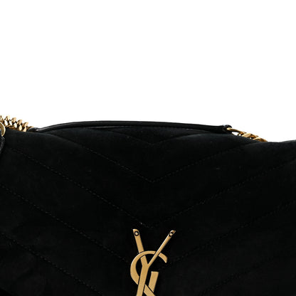 Saint Laurent Suede Y Quilted Monogram Medium Loulou Chain Satchel Black 8 of 13