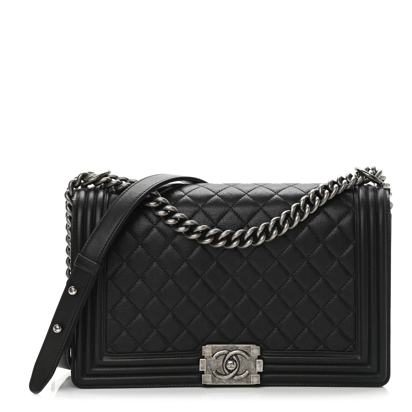 Calfskin Quilted New Medium Boy Flap Black