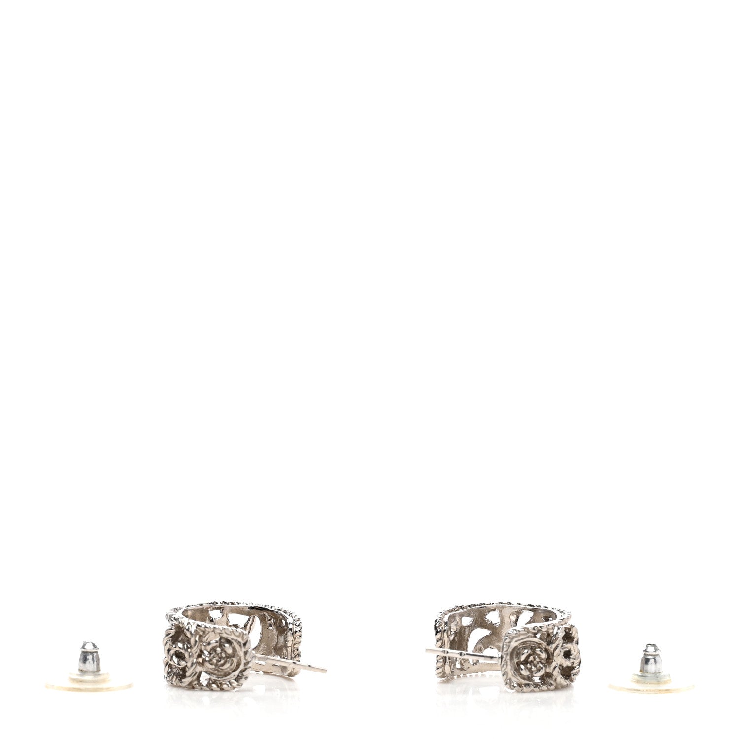 Chanel CC Camellia Hoop Earrings Silver 3 of 4