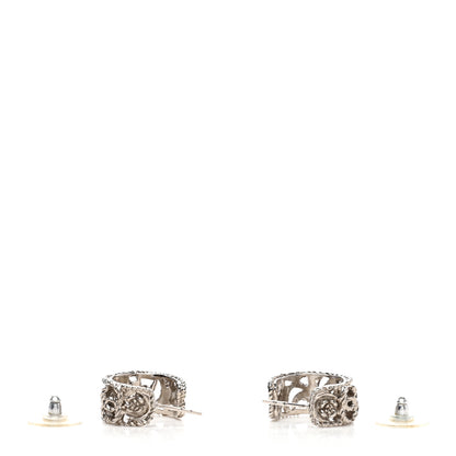 Chanel CC Camellia Hoop Earrings Silver 3 of 4