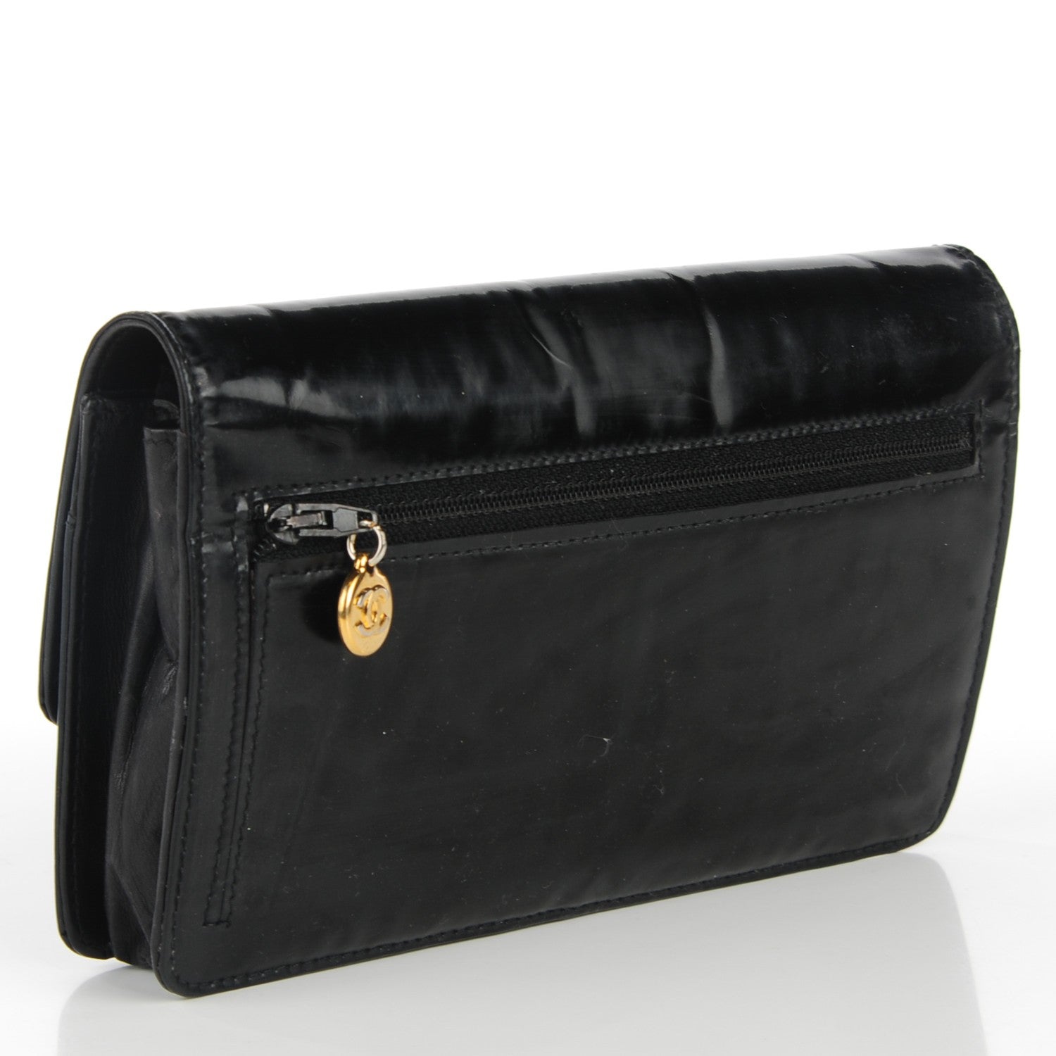 Chanel Patent Timeless CC Wallet On Chain WOC Black 3 of 8