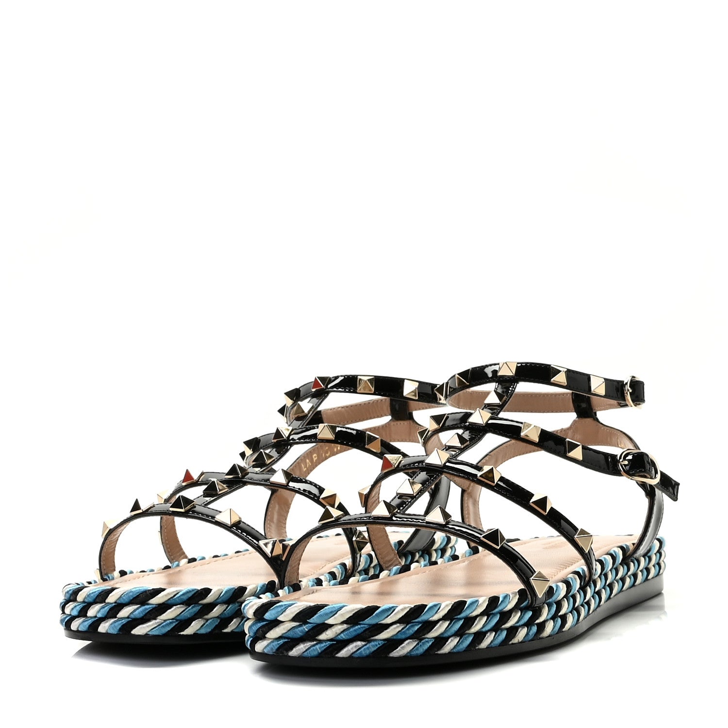 Valentino Garavani Patent Rockstud Torchon Espadrille Caged 30mm Flat Sandals 39 Black 2 of 12