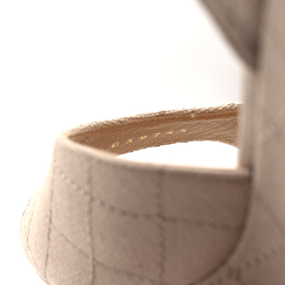 Chanel Canvas Quilted Peep Toe Wedge Sandals 39 Beige 10 of 12