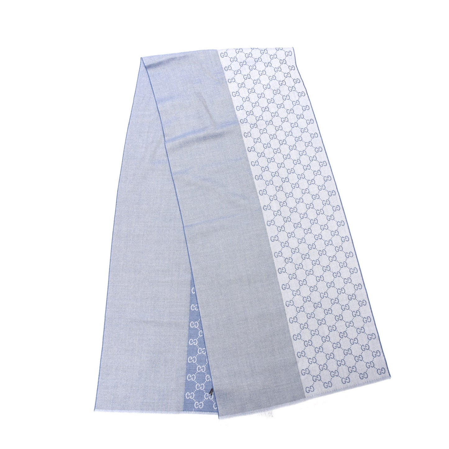 Wool Jacquard Monogram Fringe Scarf Light Blue