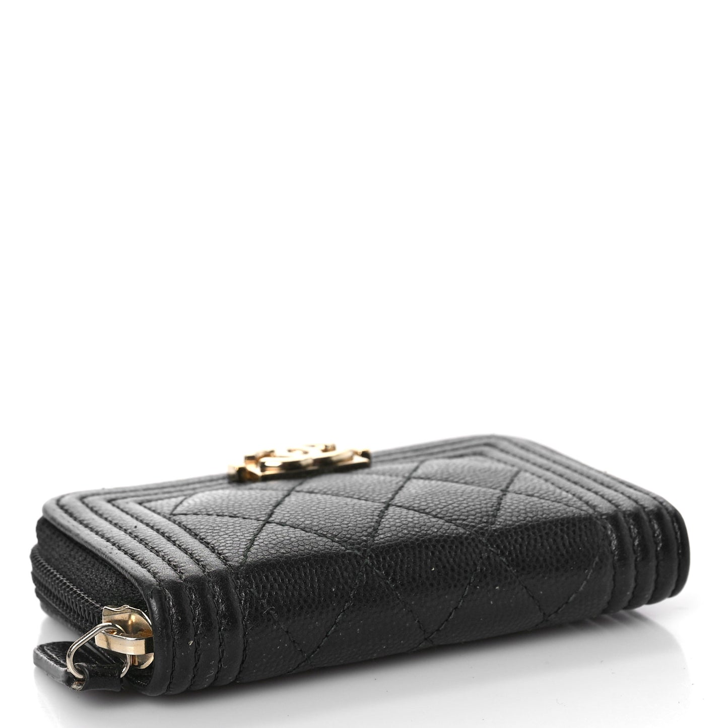 Caviar Quilted Boy Zip Around Coin Purse Wallet Black