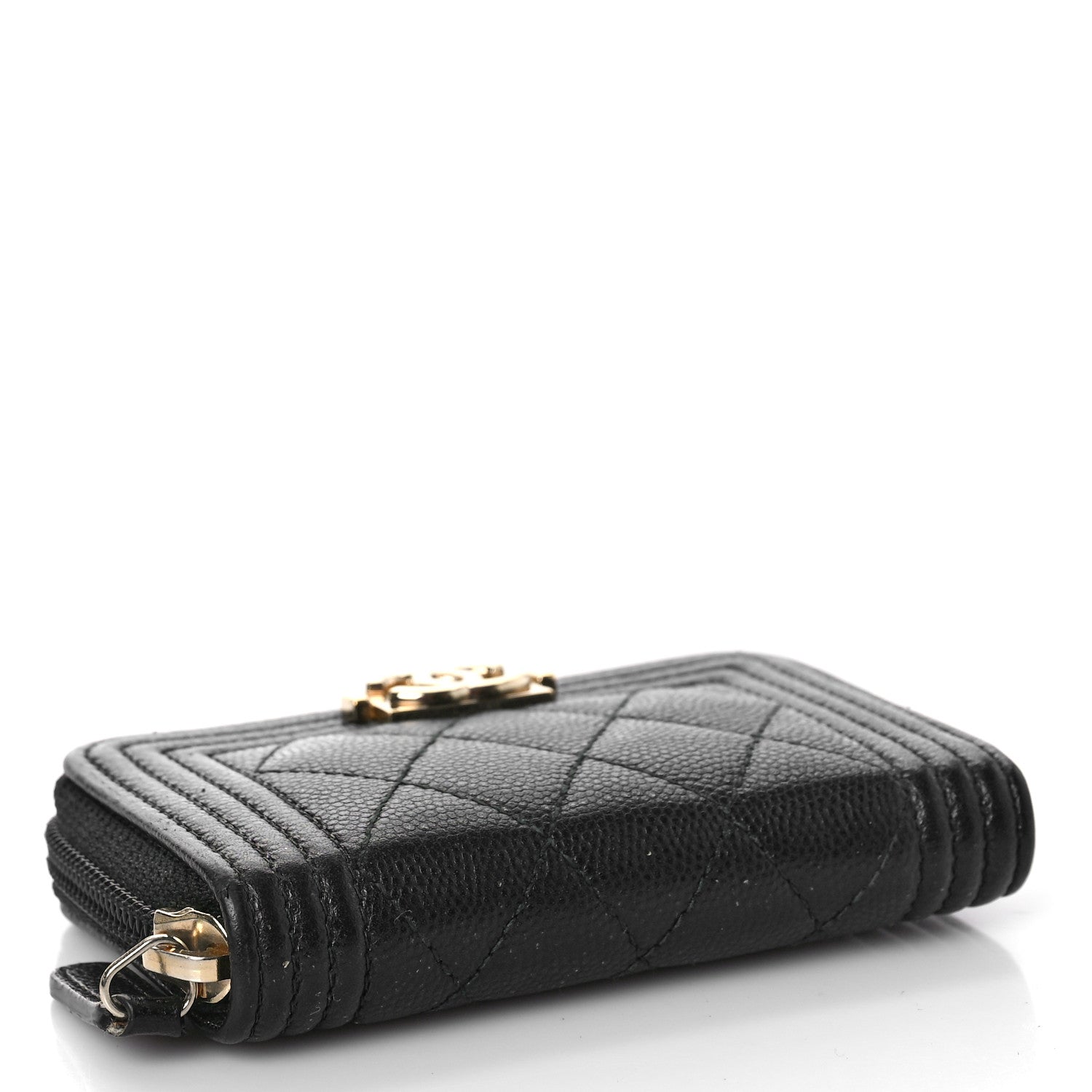 Chanel Caviar Quilted Boy Zip Around Coin Purse Wallet Black 4 of 10