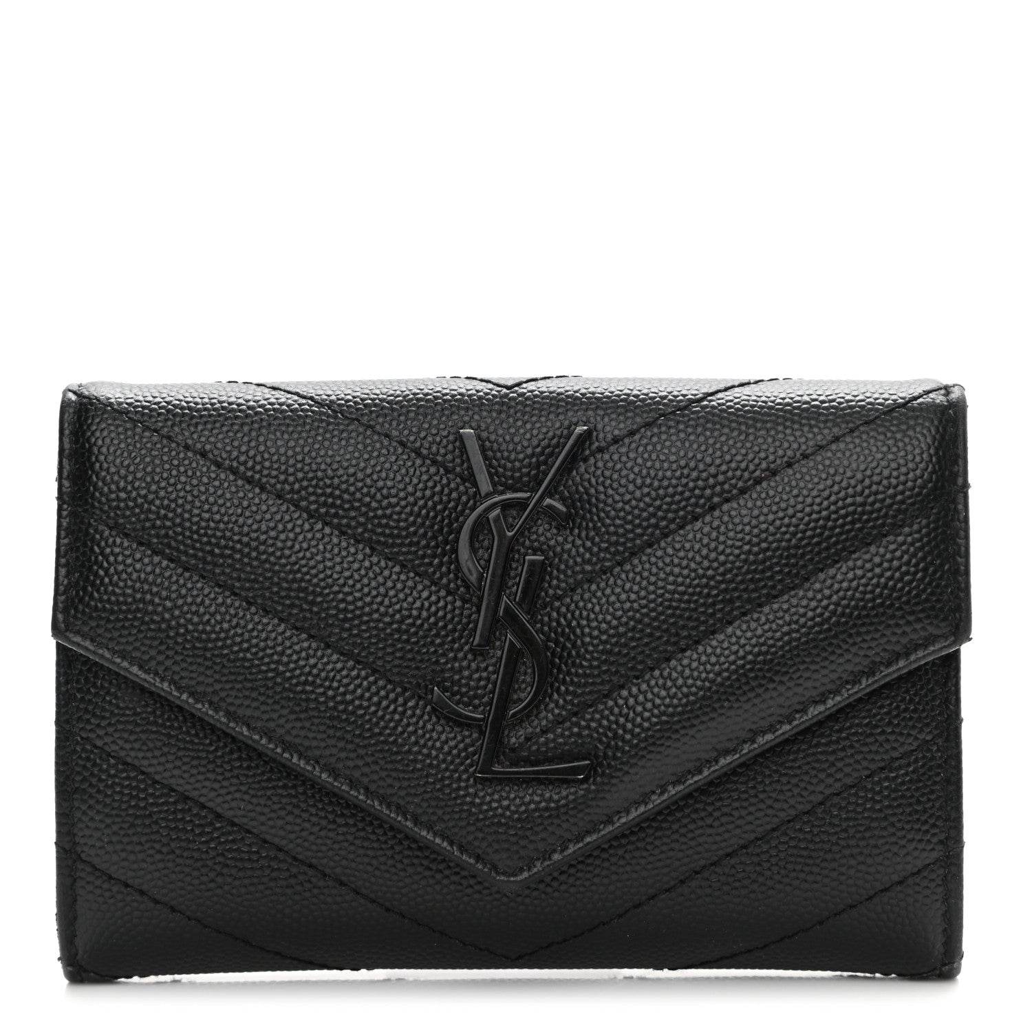 Saint Laurent Grain De Poudre Matelasse Chevron Small Monochrome Monogram Envelope Wallet Black 1 of 8
